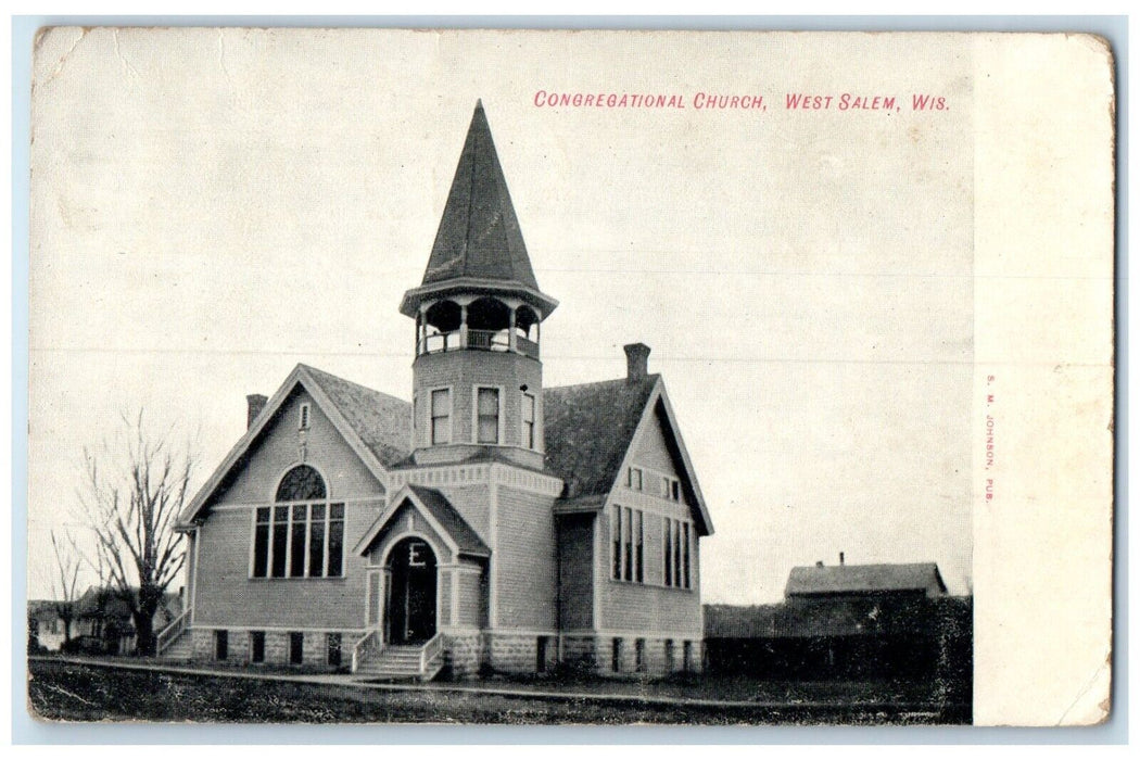1909 Exterior View Congregational Church Building West Salem Wisconsin Postcard