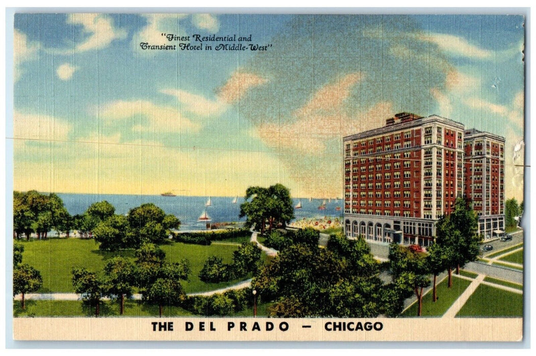 c1940 Del Prado Hotel Hyde Park Boulevard Exterior Chicago Illinois IL Postcard