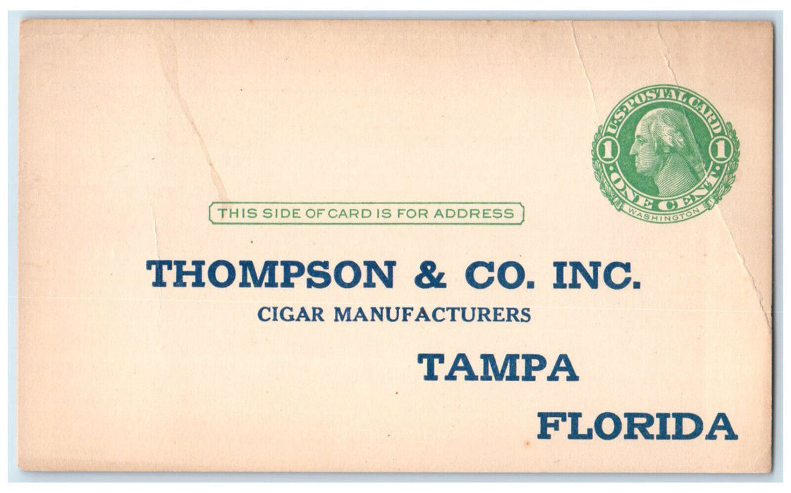 c1880's Thompson & Co. Cigar Manufacturers Tampa Florida FL Unposted Postal Card