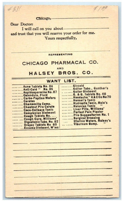 c1950's Chicago Pharmacal Co. Halsey Bros Co. Chicago Illinois IL Postal Card