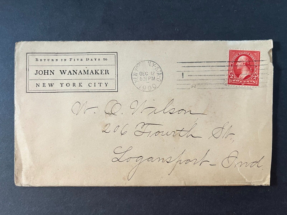 1900 John Wanamaker New Yor City New York Logansport Doane Cancel 2 Cent Cover