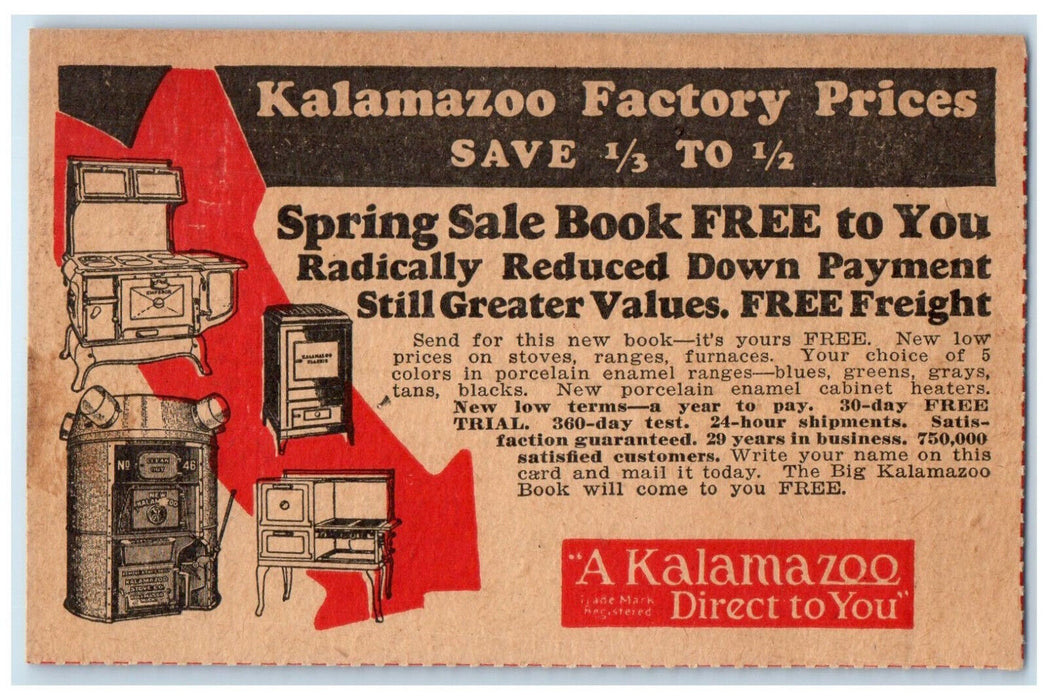 c1930's Kalamazoo Factory Prices Kalamazoo Stove Co. Michigan MI Postal Card