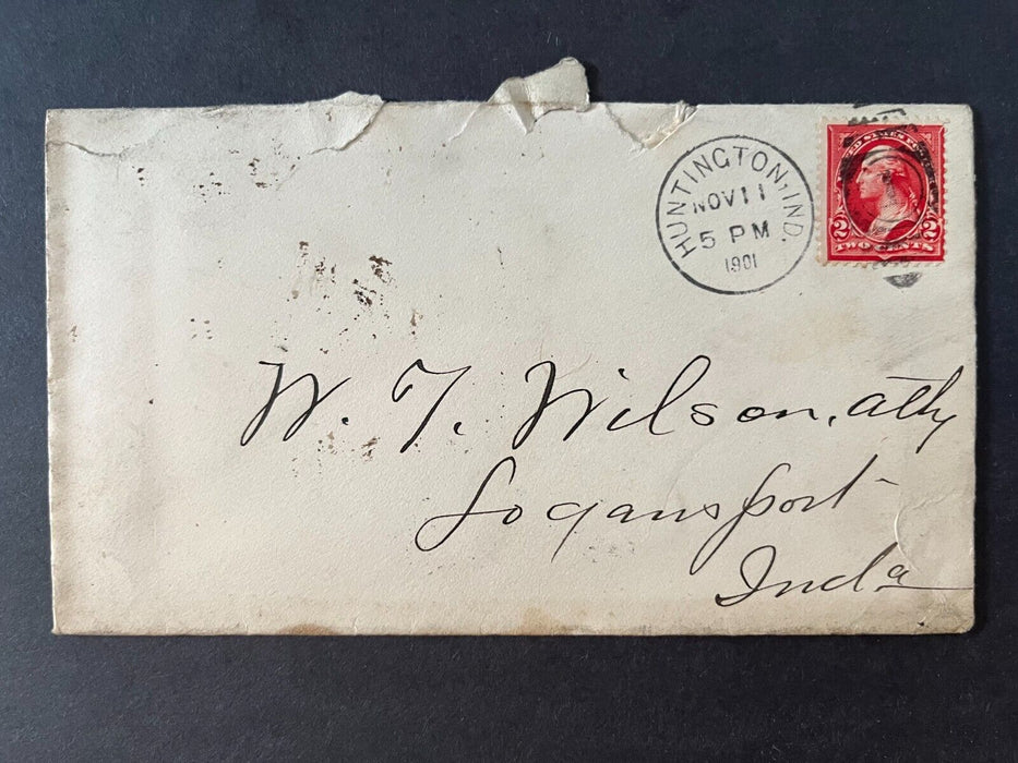 1901 Mr. Wilson Huntingdon Indiana To Logansport Duplex Cancel 2 Cent Cover