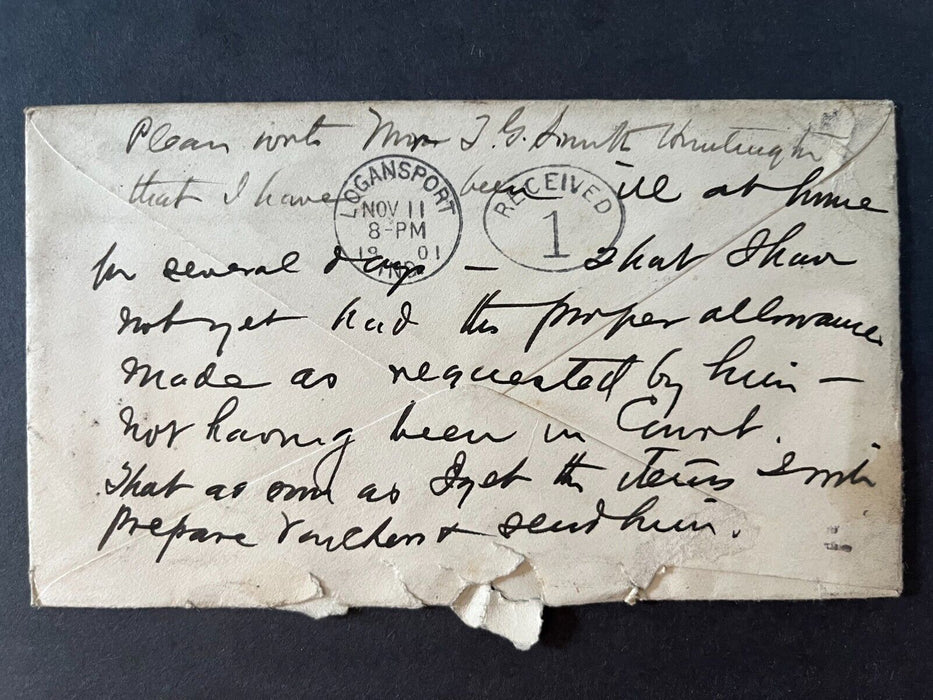 1901 Mr. Wilson Huntingdon Indiana To Logansport Duplex Cancel 2 Cent Cover