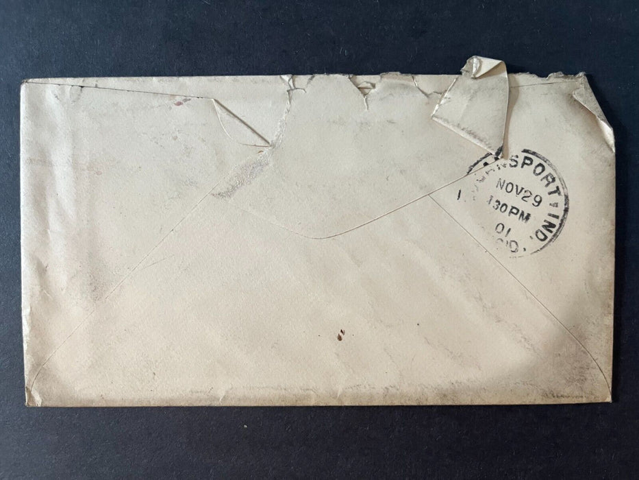 1901 Nelson G. Hunter Wabash Indiana To Logansport Duplex Cancel 2 Cent Cover