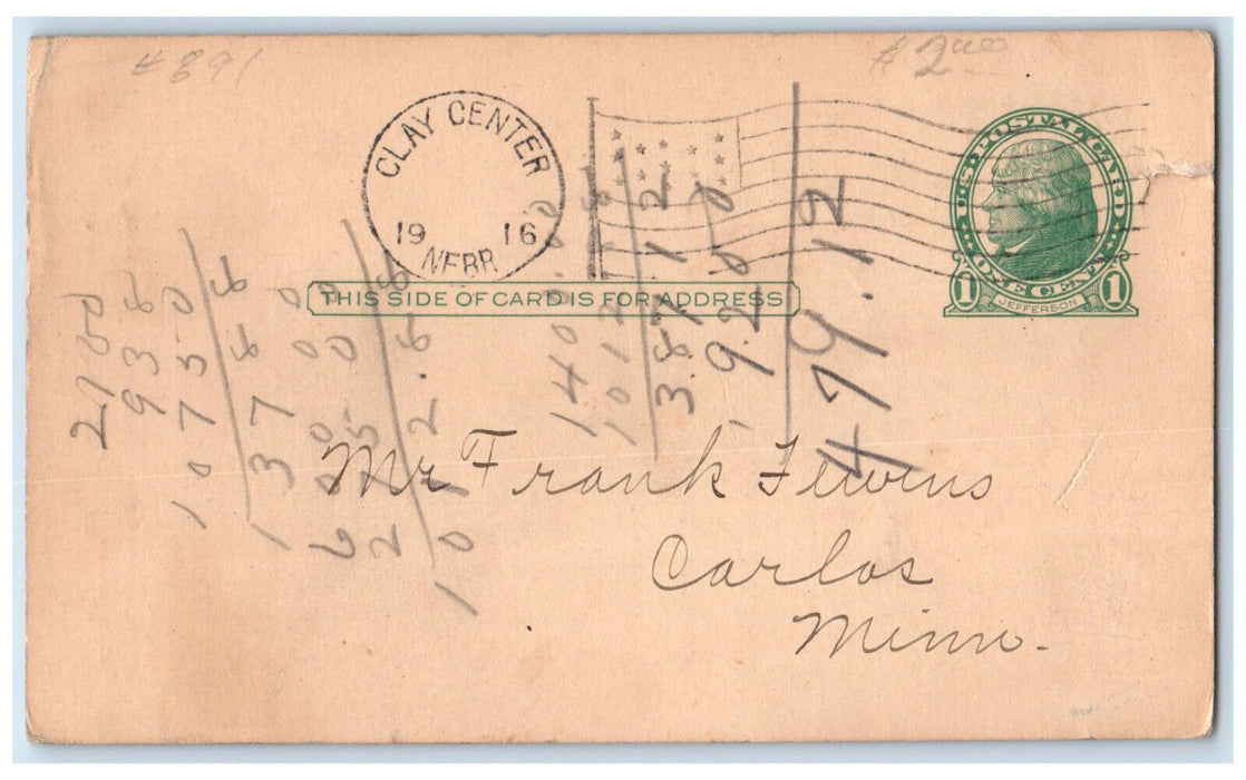 1916 M.M. Johnson Co. Clay Center Nebraska NE Posted Antique Postal Card