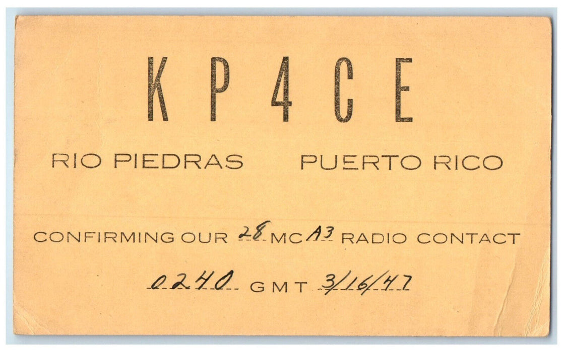 1947 Ham Radio KP4CE Rio Piedras Paul Herman Radio Lab Puerto Rico Postal Card