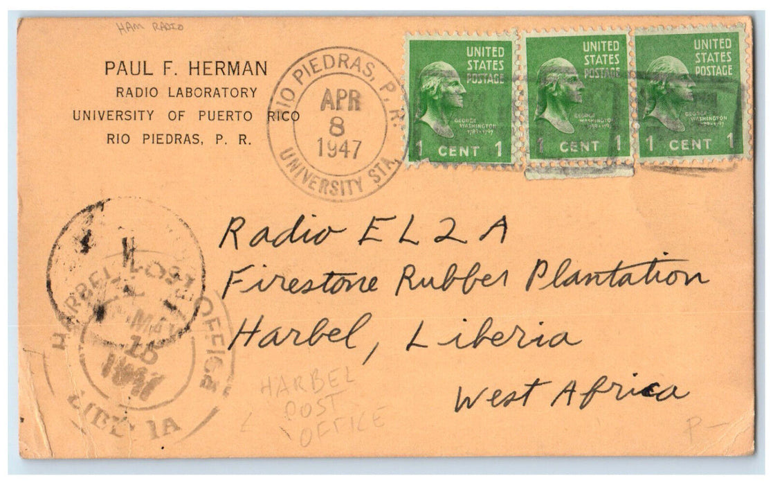 1947 Ham Radio KP4CE Rio Piedras Paul Herman Radio Lab Puerto Rico Postal Card