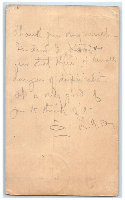 1904 Thank You Message Willimantic Connecticut CT Eagleville CT Postal Card