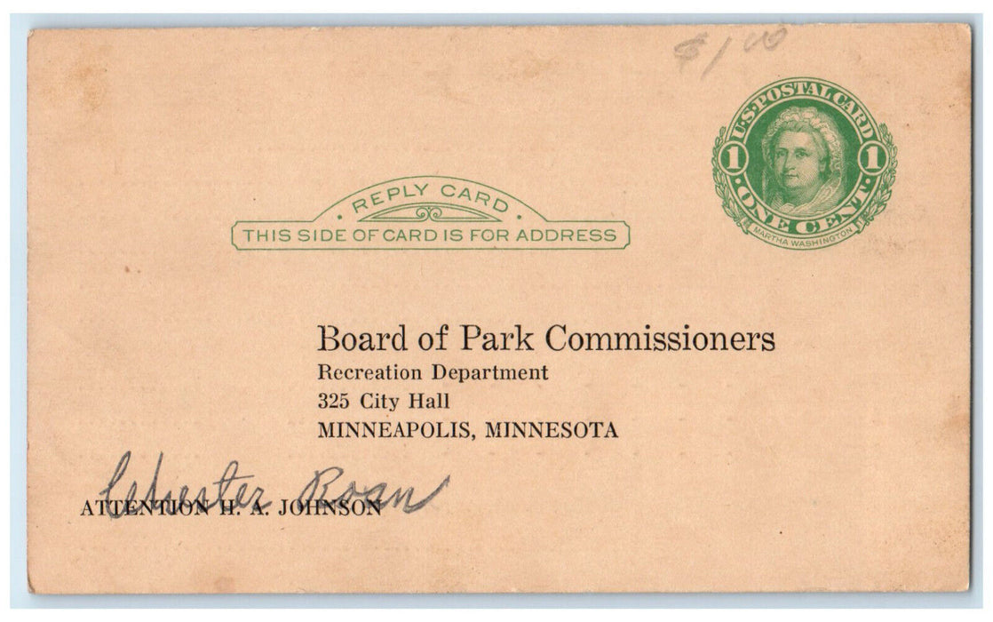 c1930's Report of School Gymnasium Board of Park Commissioners MN Postal Card