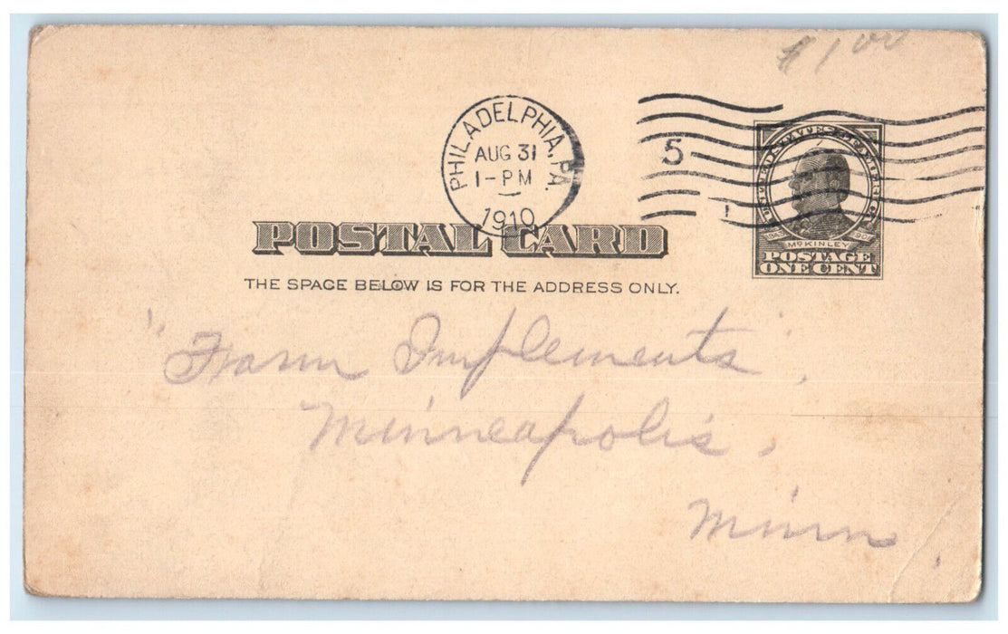 1910 Farm Implement Pub. Co. Rates and Oblige Bristol PA Postal Card
