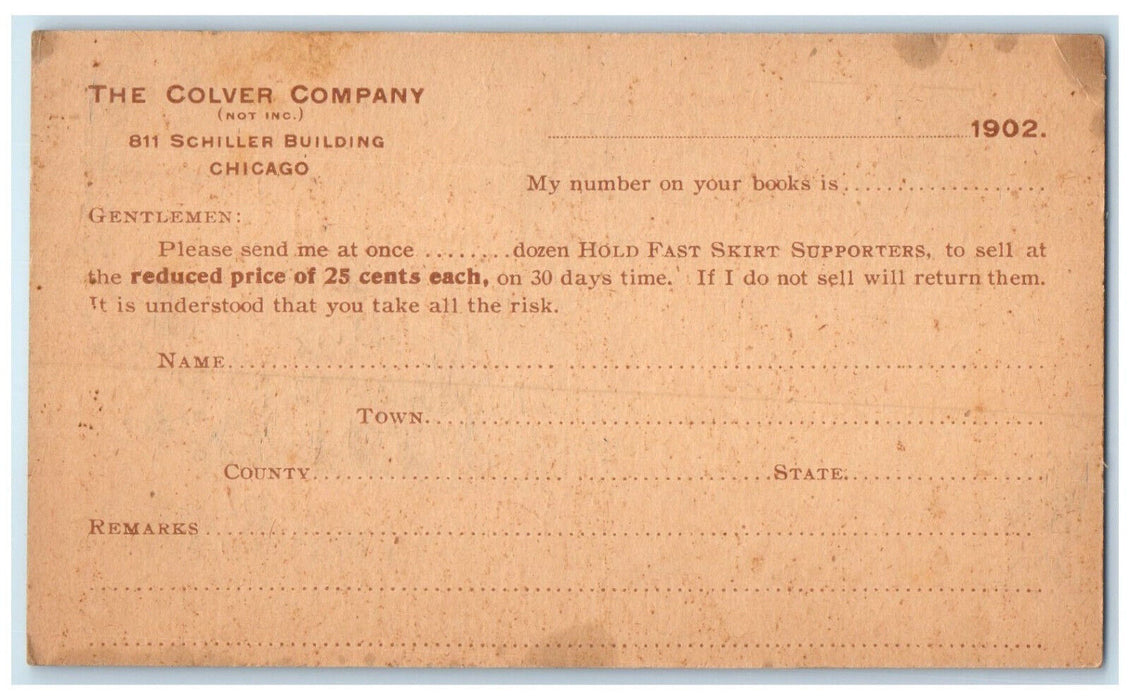1902 The Colver Company Schiller Building Chicago Illinois IL Postal Card