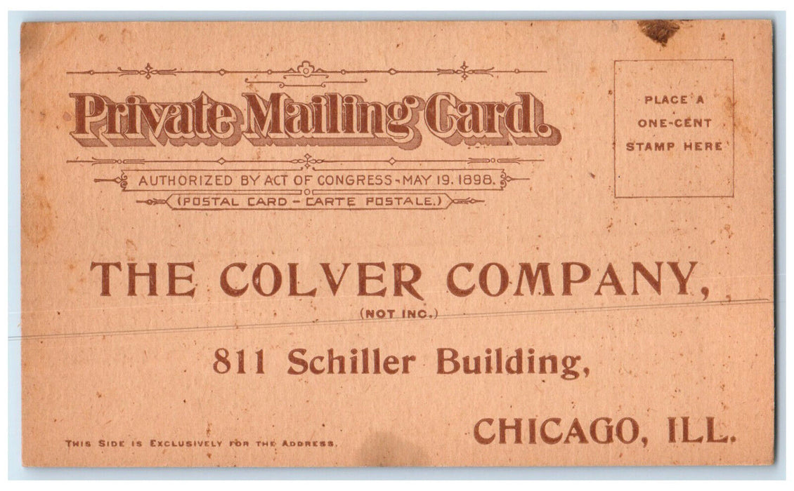 1902 The Colver Company Schiller Building Chicago Illinois IL Postal Card