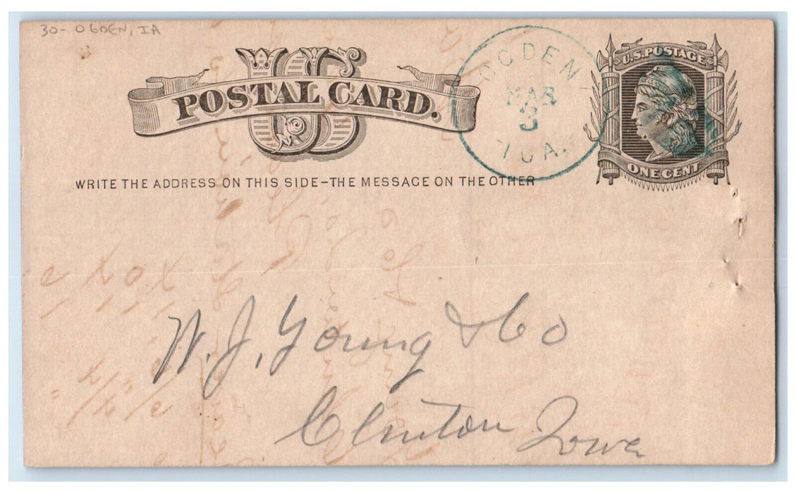 1877 Order of Today Car To Be Shipped Ogden Iowa IA Antique Postal Card