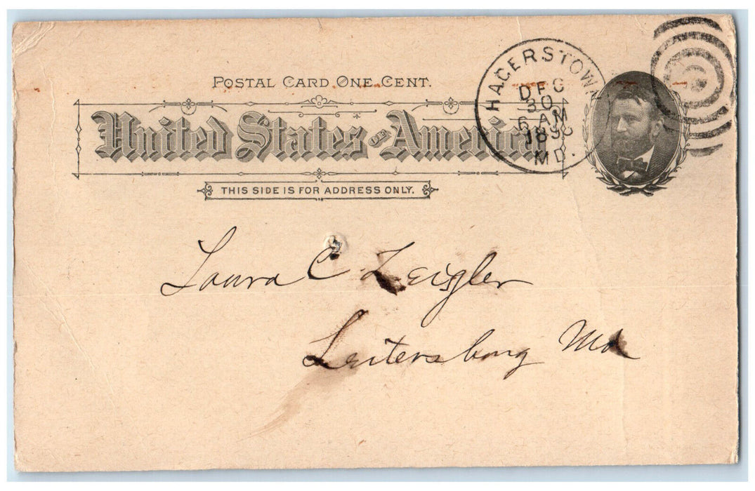1896 Cumberland Valley Railroad Co. Hagerstown Maryland MD Postal Card