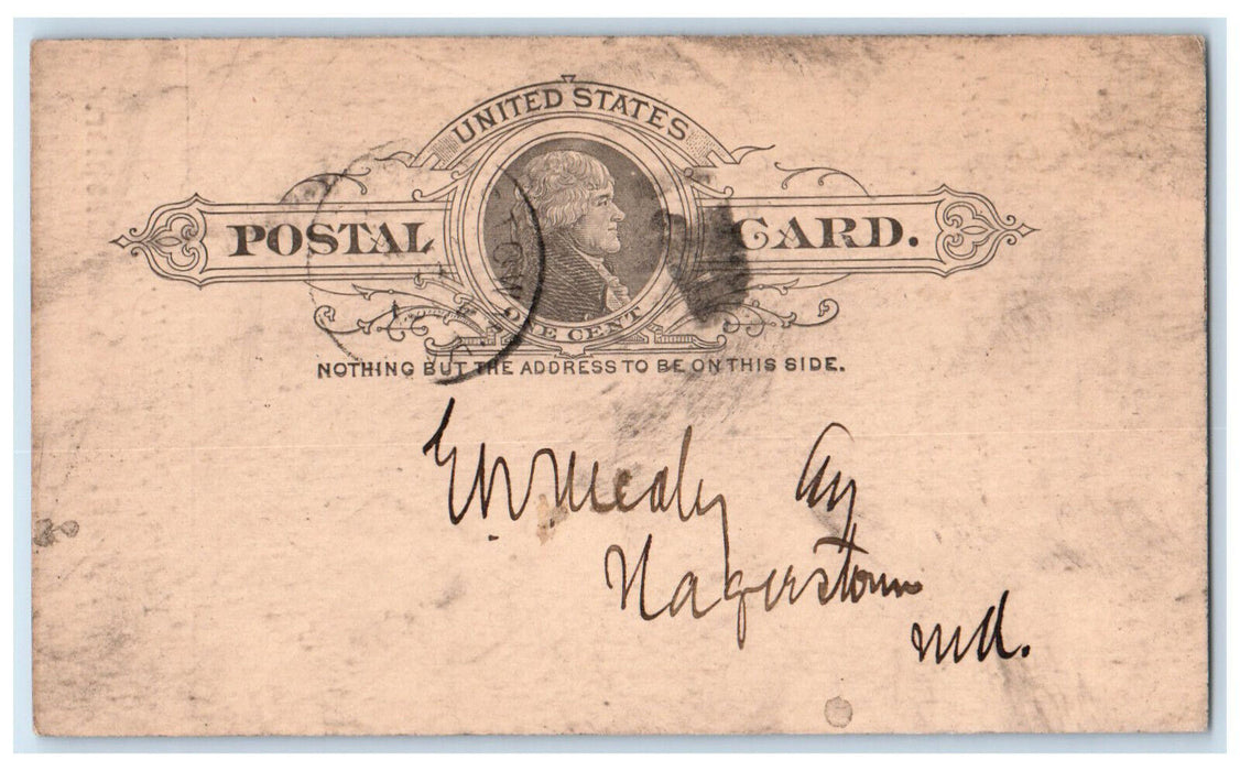 1892 Jefferson Savings Bank Shepherdstown West Virginia WV Postal Card