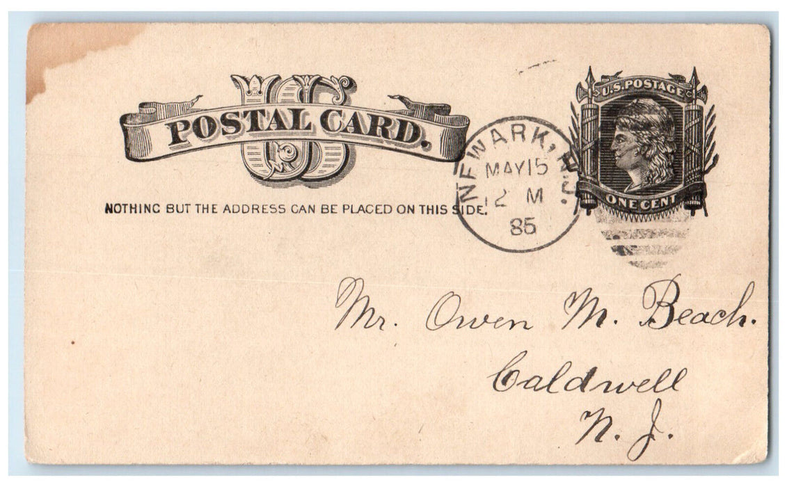 1885 Residing in the Township of Boonton County of Morris NJ Postal Card