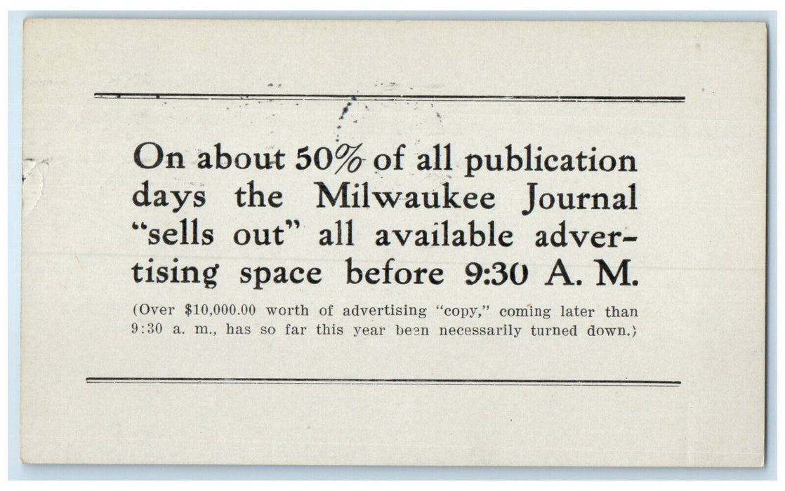 1910 50% of All Publication Days Sells Out Milwaukee Journal WI Postal Card
