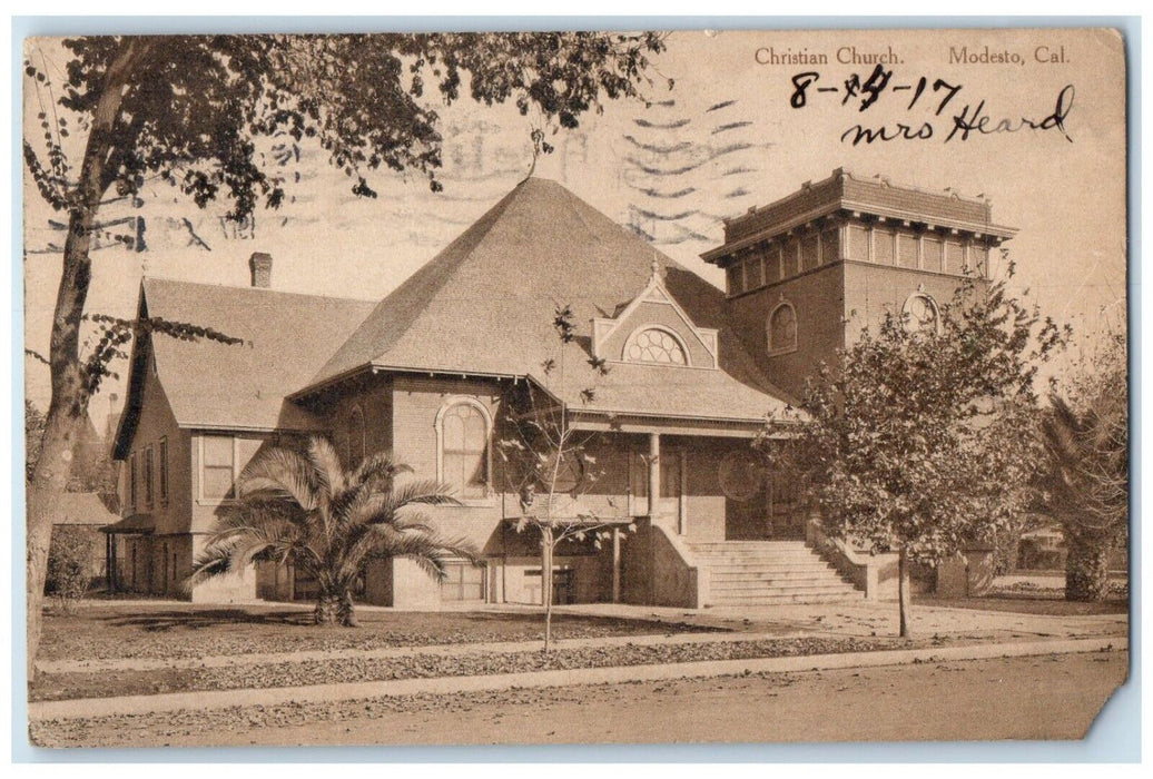 1917 Exterior View Christian Church Building Modesto California Antique Postcard