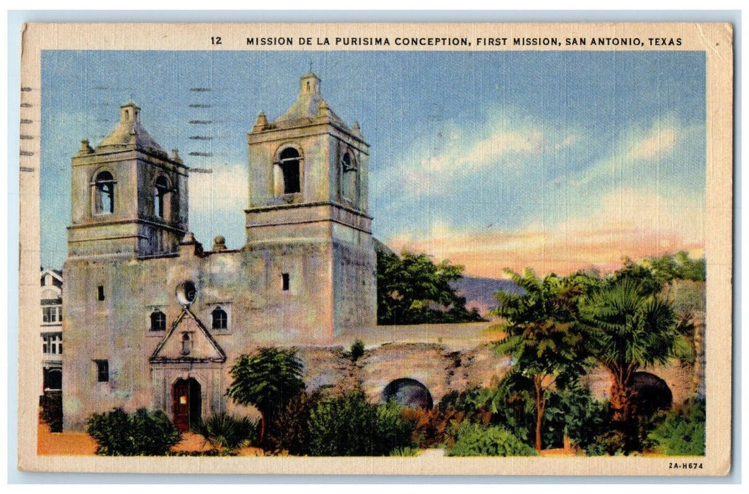 1946 Mission De La Purisma Conception First Mission San Antonio Texas Postcard