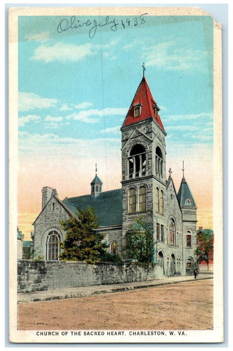 c1920 Exterior View Church Sacred Heart Charlestown West Virginia W VA Postcard