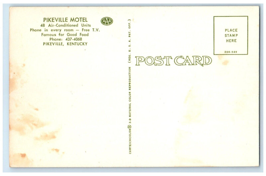 c1960 Pikeville Motel Exterior Building Pikeville Kentucky KY Vintage Postcard
