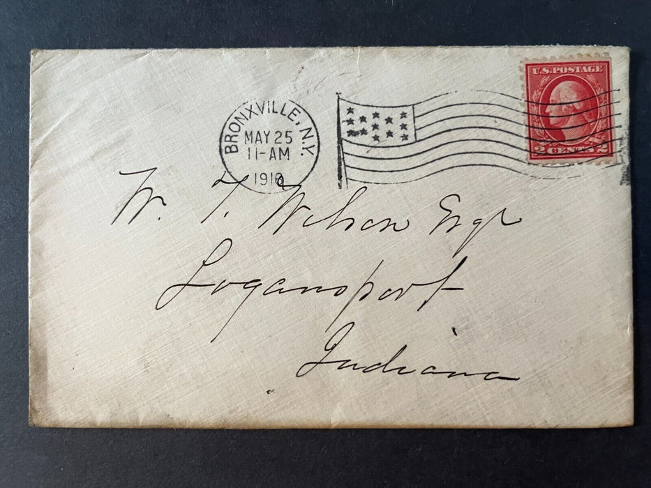 1910 Hotel Gramatan Bronxville New York Logansport Indiana Flag Cancel Cover