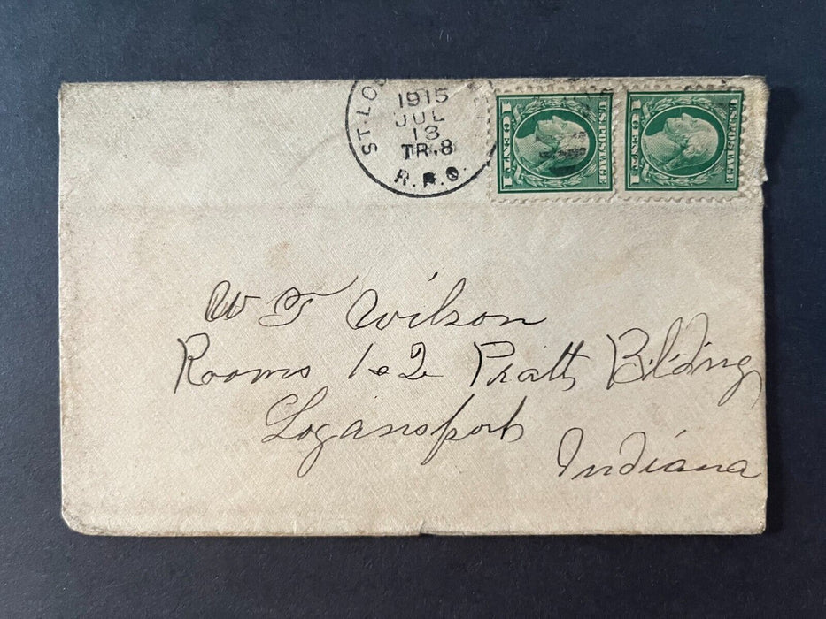 1915 Mr. Wilson St. Louis RPO Logansport Indiana Coil Cancel 1 Cent Cover