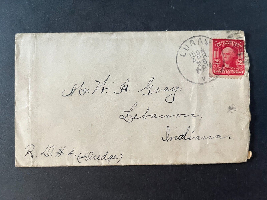 1904 Mr. Gray Luray Virginia Lebanon Indiana Duplex Cancel 2 Cent Cover