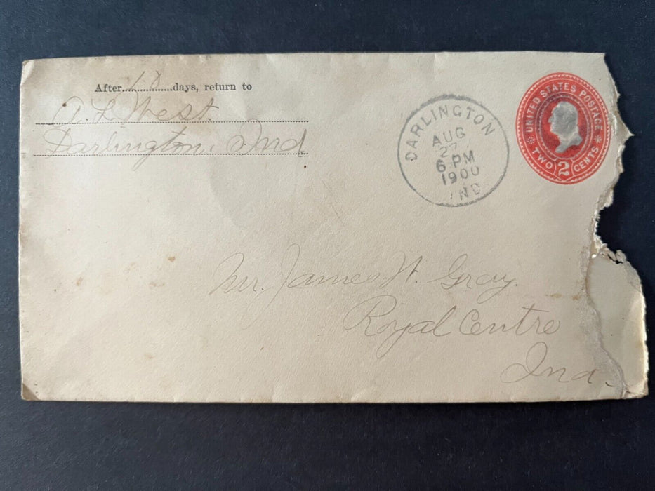 1900 Mr. Gray AL West Darlington Indiana To Royal Center 2 Cent Cover