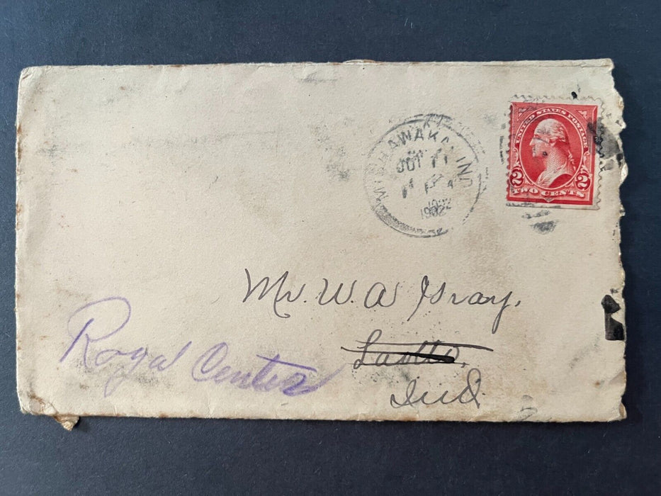 1902 Mr. Gray Royal Center Indiana Mishawaka Laotto Duplex Cancel 2 Cent Cover