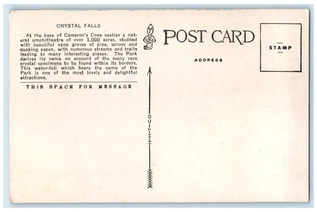 c1910 Aerial View Crystal Falls Cameron Cone Crystal Park Colorado CO Postcard