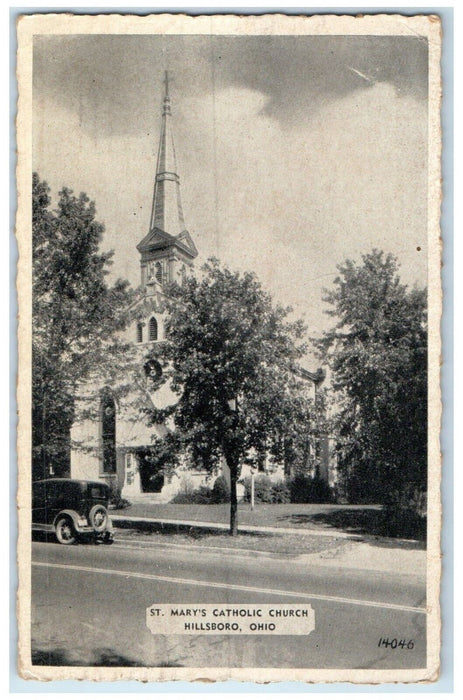 1941 St. Mary's Catholic Church Exterior Building Street Hillsboro Ohio Postcard