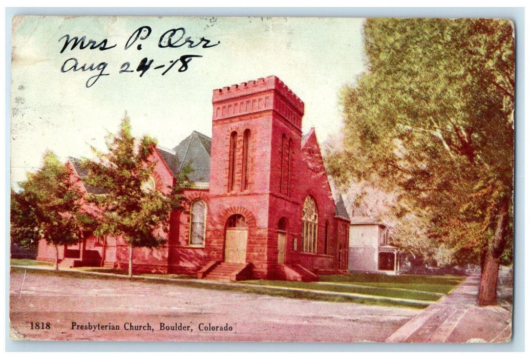 1918 Exterior View Presbyterian Church Building Boulder Colorado Posted Postcard