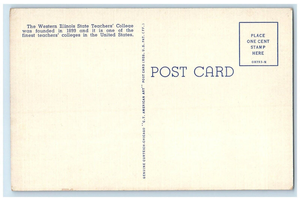 c1940 Administration Building Western Illinois State Teachers College Postcard