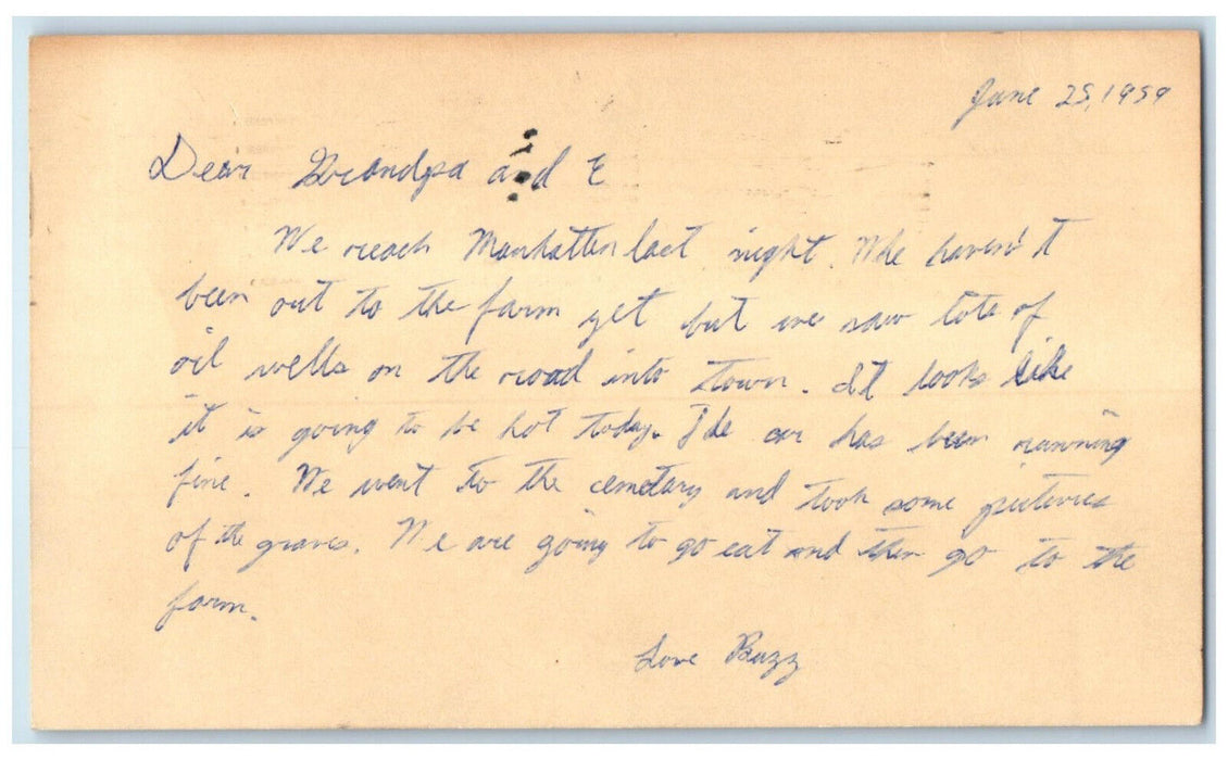 1959 Letter for Grandpa Manhattan Kansas KS Air Mail Posted Postal Card