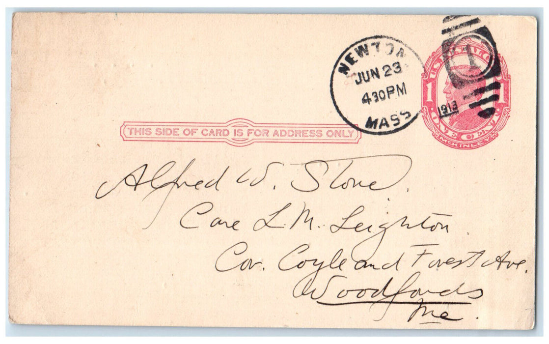 1913 Newton YMCA Massachusetts MA Woodfords Maine ME Posted Postal Card