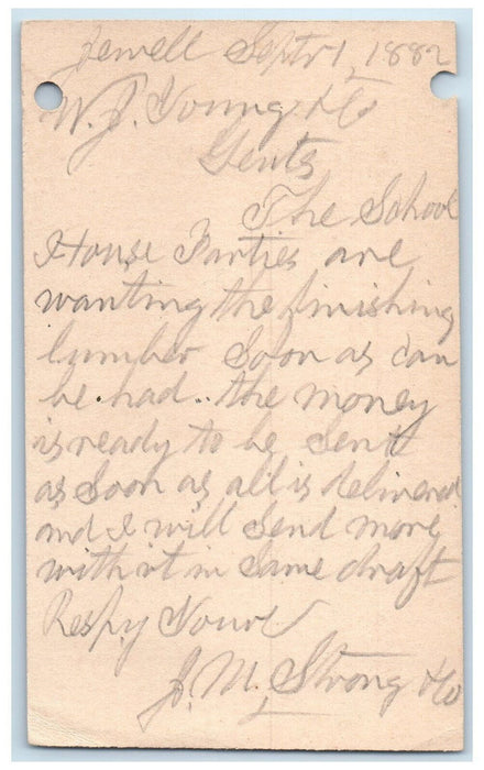 1882 WJ Young & Co JM Strong & Co Jewell Iowa IA Clinton IA Postal Card