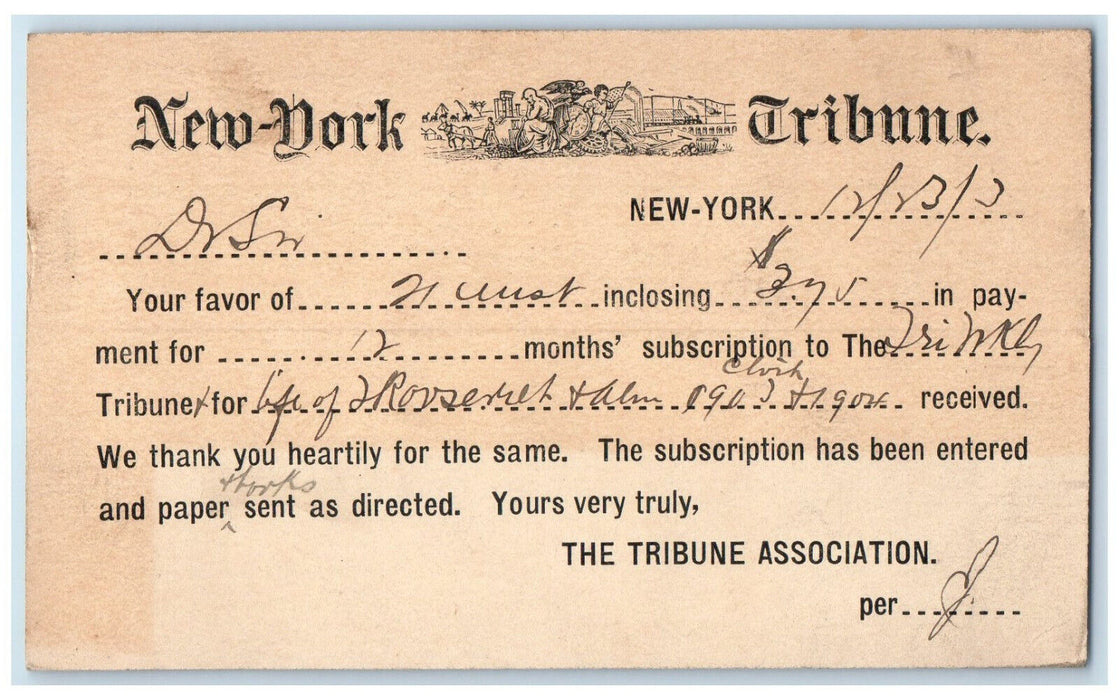 1903 New York Tribune New York City NY Logansport IN Antique Postal Card