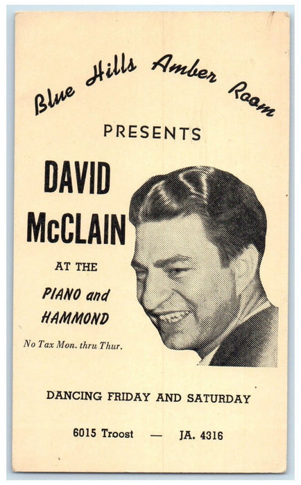c1950's David McClain Piano Blue Hills Amber Room Advertising Postal Card
