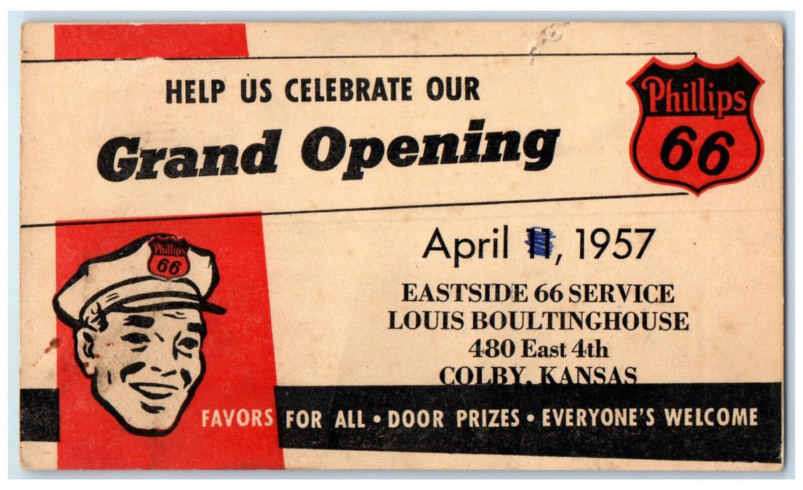 1957 Invitation to Grand Opening of Philips 66 Colby Kansas KS Postal Card