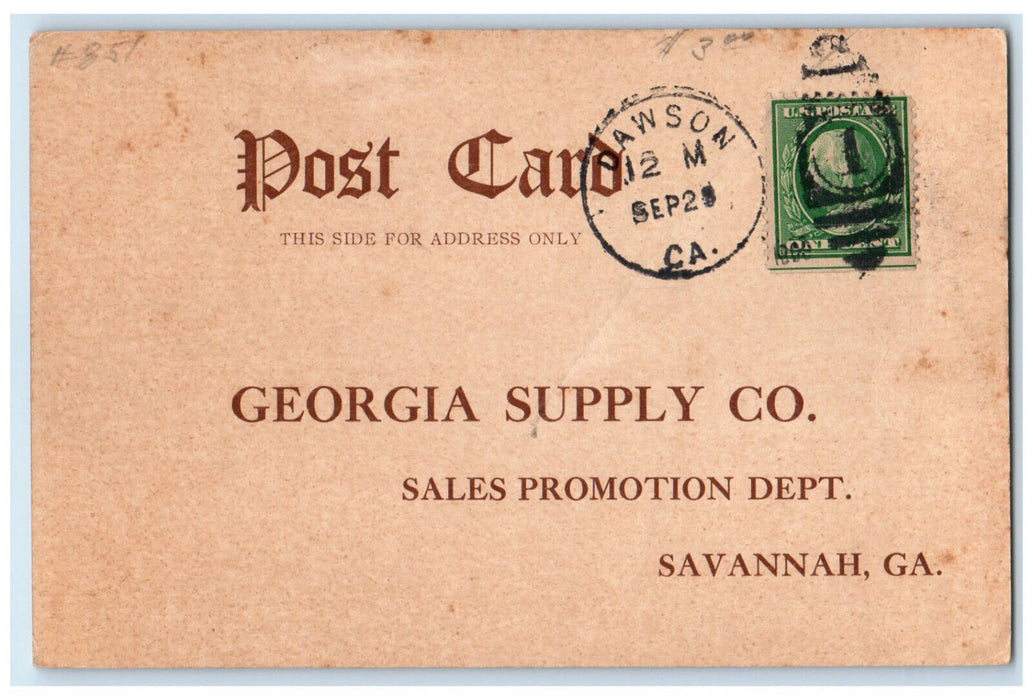 1909 Georgia Supply Co. Dawson GA Savannah GA Magazine Subscription Postal Card