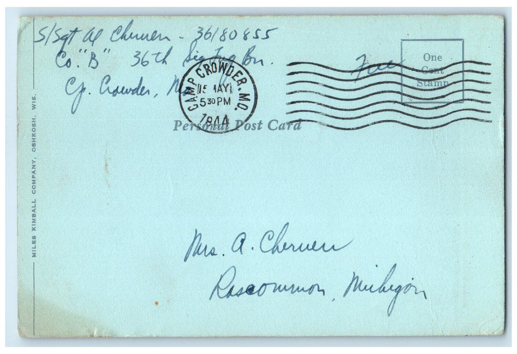 1944 River Shores Fort Lauderdale Florida FL Camp Crowder MO Postal Card