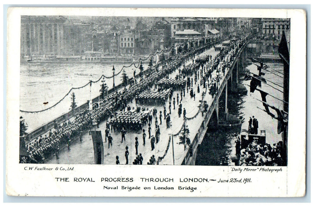 1911 Naval London Bridge The Royal Progess Through London England Postcard