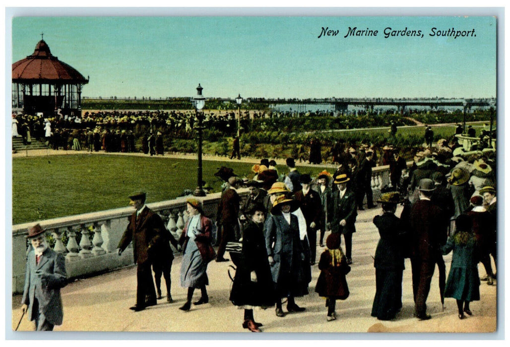 c1910 New Marine Gardens Southport Merseyside England Antique Unposted Postcard