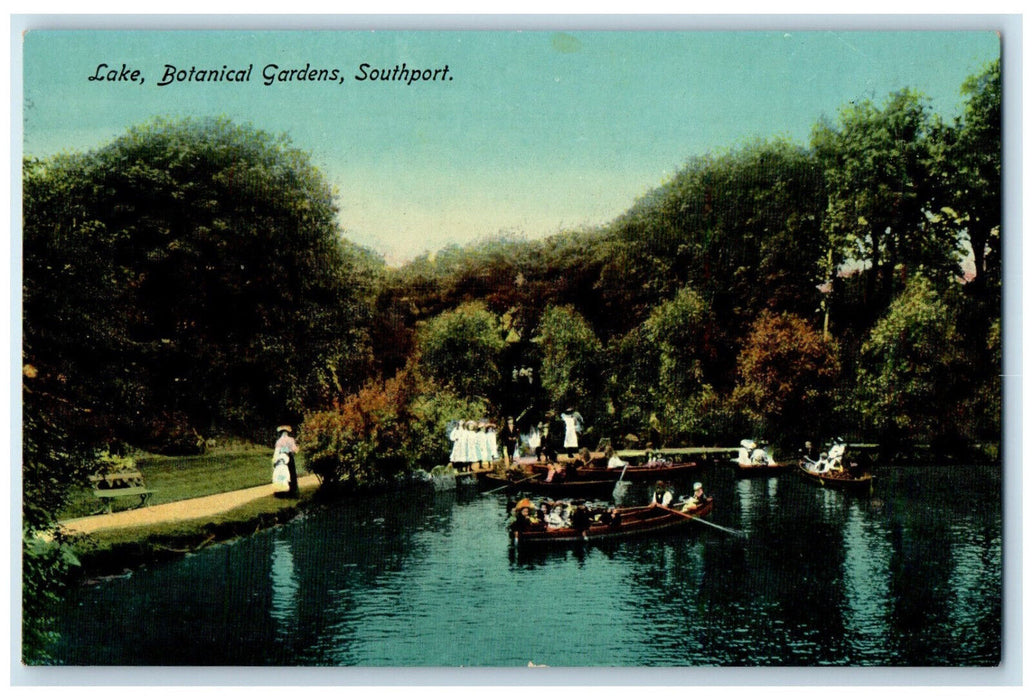 c1910 Boating at Lake Botanical Gardens Southport Merseyside England Postcard