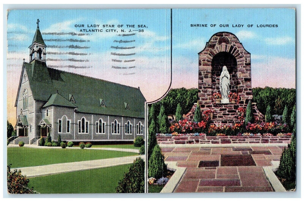 1943 Our Lady Star Sea Shrine Lady Lourdes Atlantic City New Jersey NJ Postcard