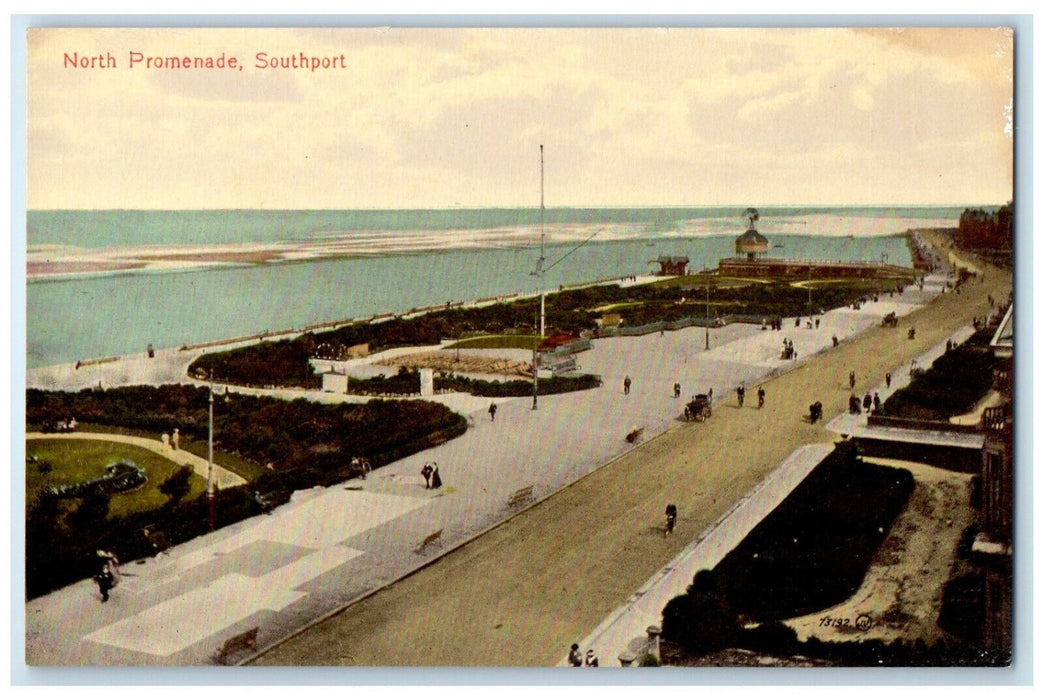 c1910 View of North Promenade Southport Merseyside England Antique Postcard