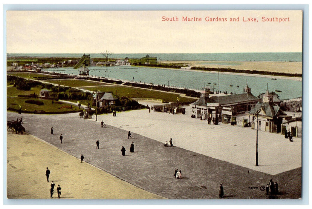 c1910 South Marine Gardens and Lake Southport Merseyside England Postcard