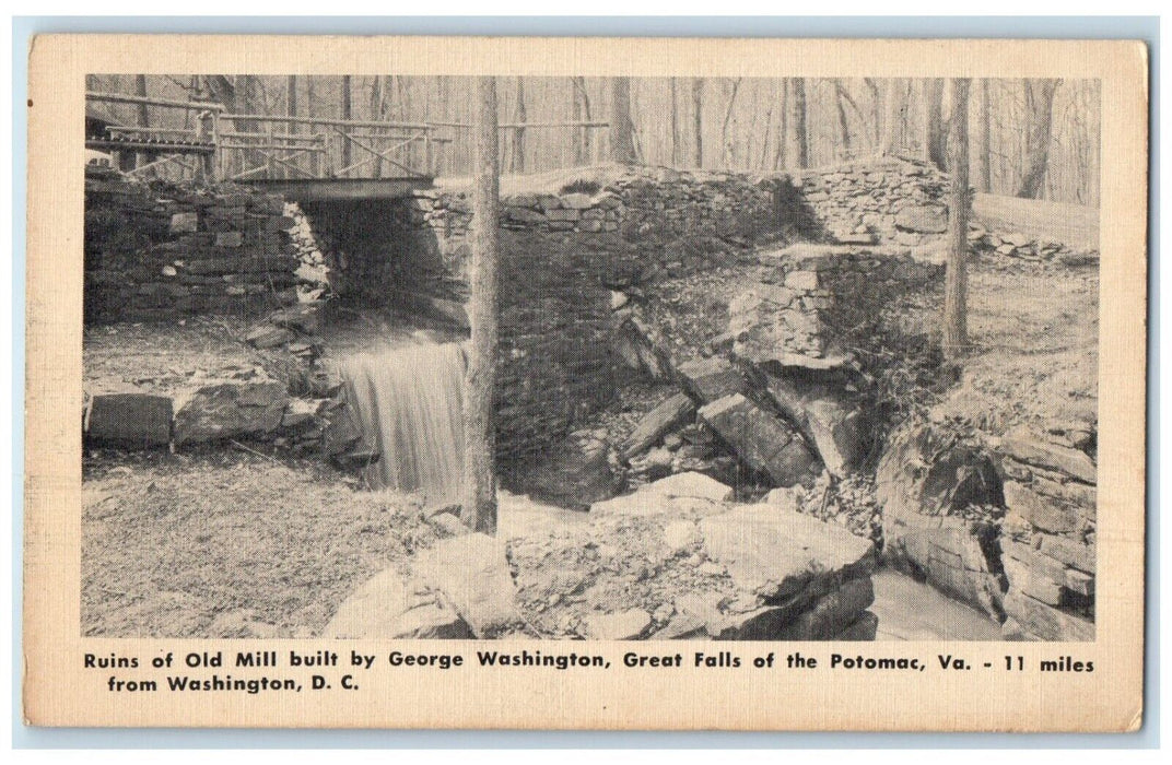 c1940 Ruins Old Mill George Washington Great Falls Potomac Virginia VA Postcard